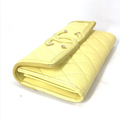 CHANEL Long Wallet Purse Caviar skin yellow Two fold Long wallet Filigree CC COCO Mark Women