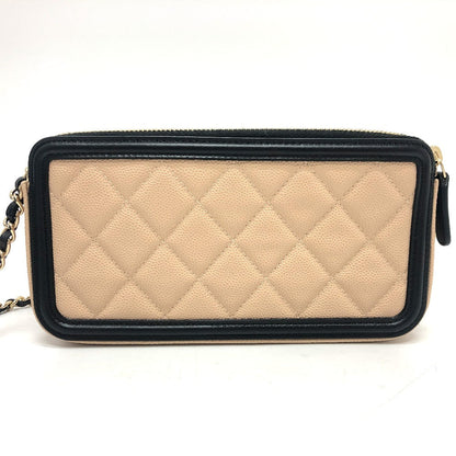 CHANEL Wallet Chain A84450 Caviar skin beige CC filigree