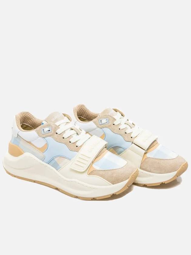 Luxury Burberry Checked Suede Leather Low Top Sneakers Soft Blue
