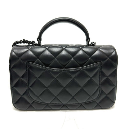 CHANEL Handbag lambskin black Matelasse 20 Quilting CC COCO Mark Top Handle So Black