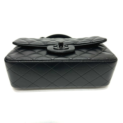 CHANEL Handbag lambskin black Matelasse 20 Quilting CC COCO Mark Top Handle So Black