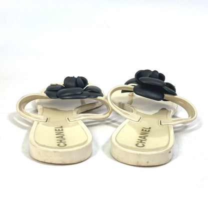 CHANEL Sandals rubber White x black Flat petanko Camellia COCO Mark CC Women 37