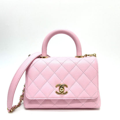 CHANEL Handbag Caviar skin pink Coco handle XXS