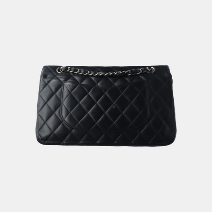 Chanel Timeless Classic Flap Medium Black Lambskin Leather Silver Hardware, 2009-2010