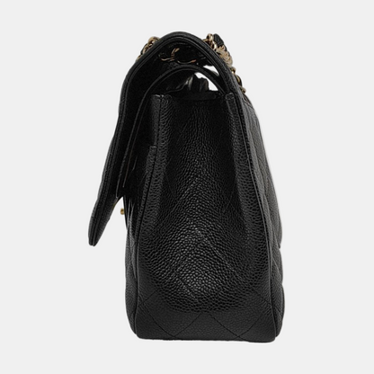 Chanel Classic Flap Jumbo Black Caviar Leather Double Flap with Gold Hardware