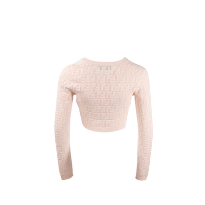 Fendi Size 36 Naomi Cropped Cardigan Viscose Pink