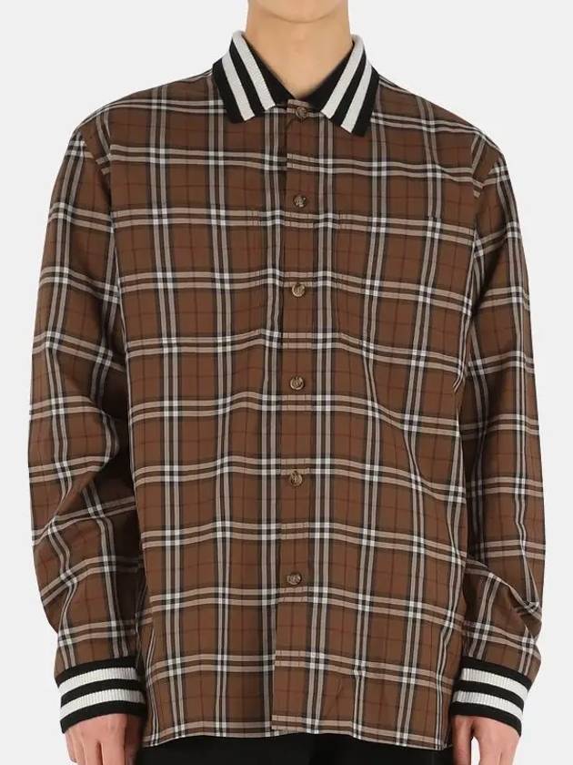 Luxury Burberry Collar Check Long Sleeve Shirt Brown