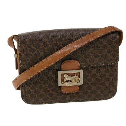 Luxury CELINE Macadam Canvas Shoulder Bag PVC Leather Brown  32152