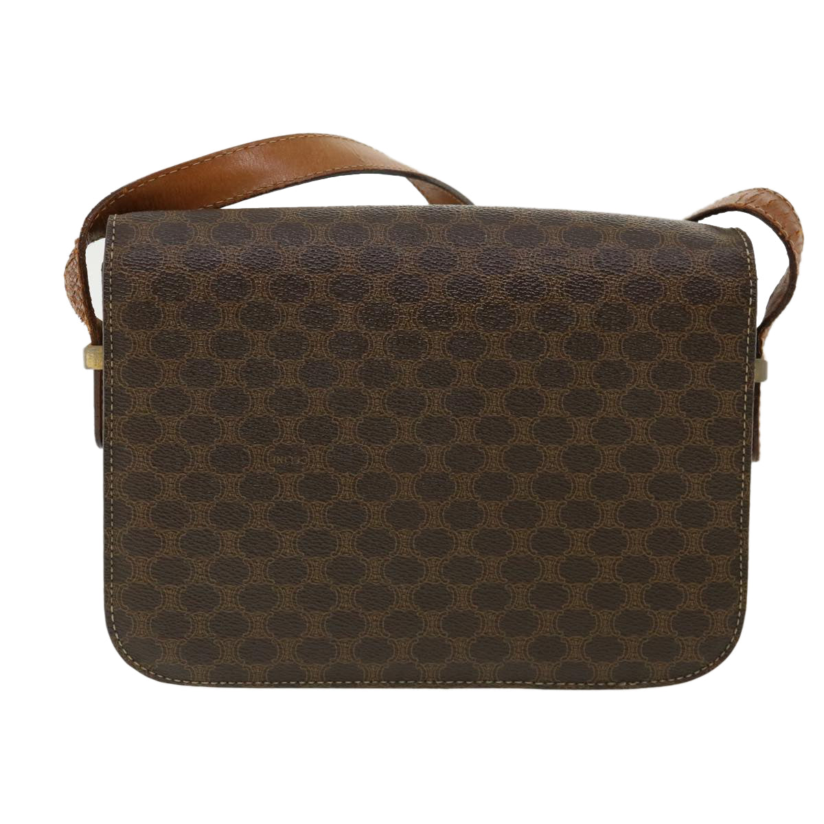 Luxury CELINE Macadam Canvas Shoulder Bag PVC Leather Brown  32152