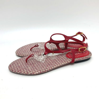CHANEL Sandals leather Red petanko flat shoes CC COCO Mark Tweed Women 38