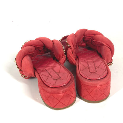 CHANEL Sandals Leather, Suede Red CC COCO Mark Chain Matelasse Quilting Women 36.5