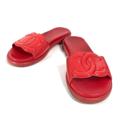 CHANEL Sandals Patent leather Red CC COCO Mark logo 35