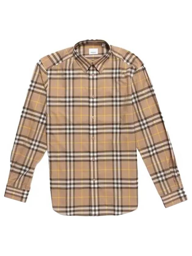 Luxury Burberry Men's Check Pattern Long Sleeve Shirt Beige