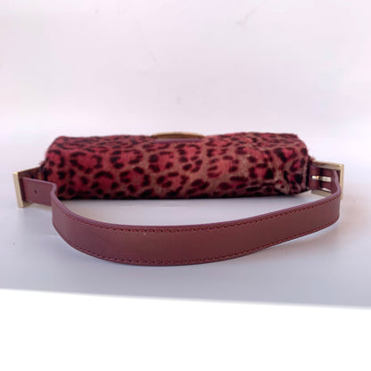 Fendi Baguette Pink Leopard Print Pony-hair style calfskin