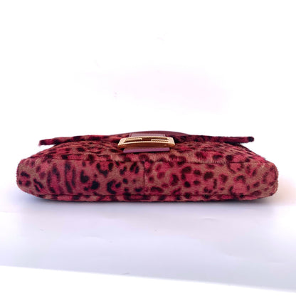 Fendi Baguette Pink Leopard Print Pony-hair style calfskin