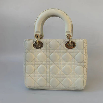 Lady Dior Small My Abcdior White Ecru Lambskin Cannage Leather