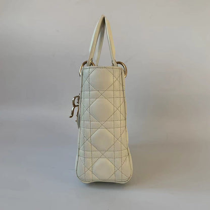 Lady Dior Small My Abcdior White Ecru Lambskin Cannage Leather