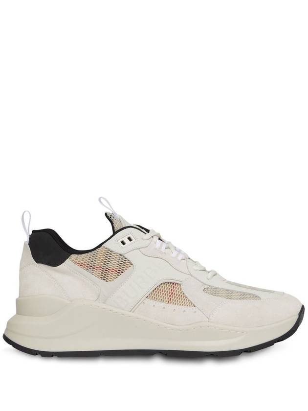 Luxury Burberry Vintage Check Mesh and Suede Sneakers Archive Beige White