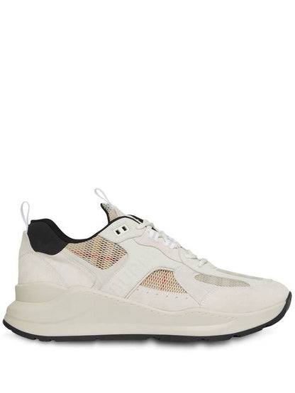 Luxury Burberry Vintage Check Mesh and Suede Sneakers Archive Beige White