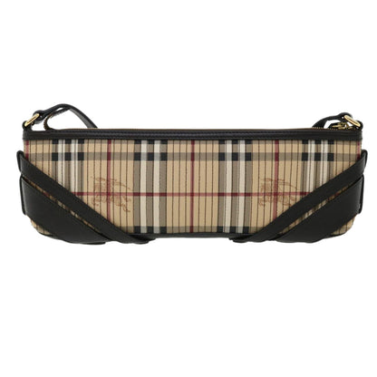 Luxury Burberry Nova Check Shoulder Bag Canvas Leather Beige Auth 32763A