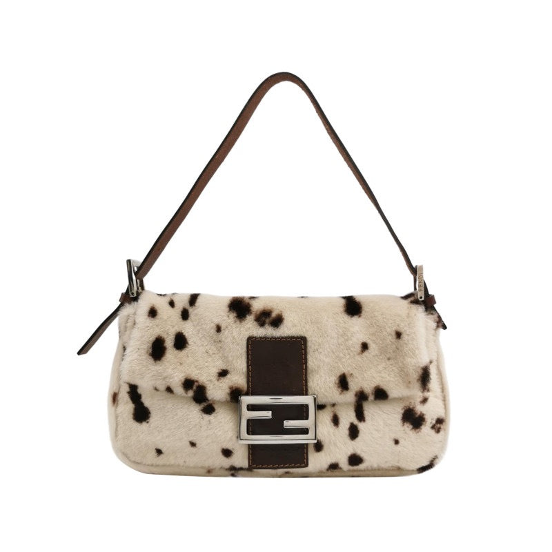 Fendi Baguette Pony-style Leather Dalmatian Print Cream White