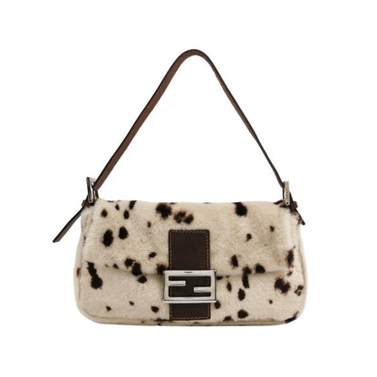 Fendi Baguette Pony-style Leather Dalmatian Print Cream White