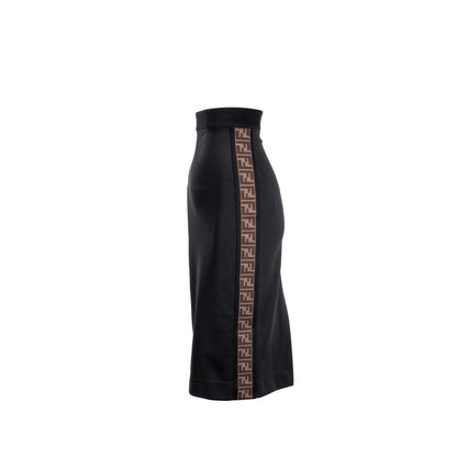 Fendi Size 36 Logo Classic Pencil Skirt Polyester Black
