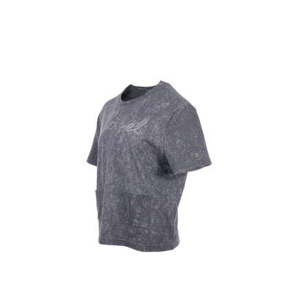 Chanel Size 42/44 20S Signature Logo with Crystal CC Logo Plaque T-shirt Cotton Gray