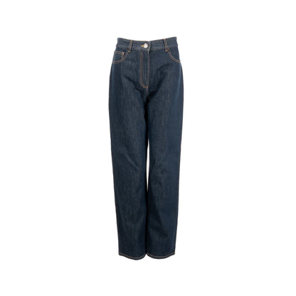 Chanel Size 40 CC Logo Washed Out Denim Jeans Cotton Dark Blue