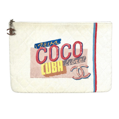 CHANEL Clutch bag canvas white COCO Coco logo Women