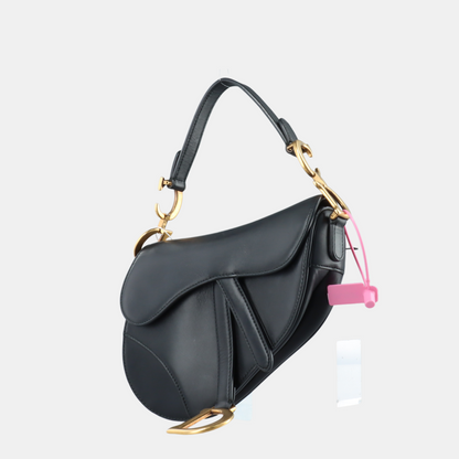 Dior Saddle Medium Black Smooth Leather with Studded Strap