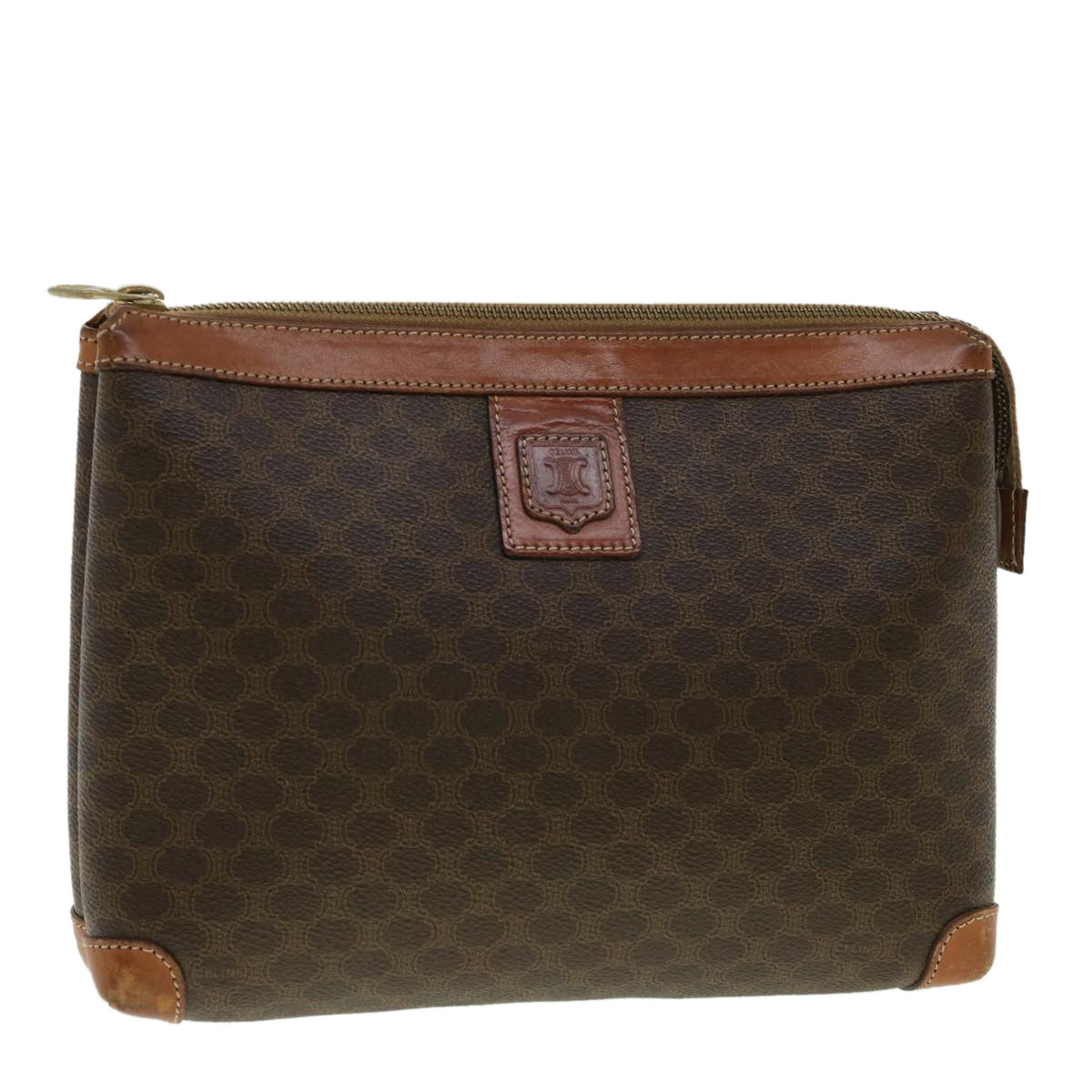 Luxury CELINE Macadam Canvas Pouch PVC Leather Brown  33273