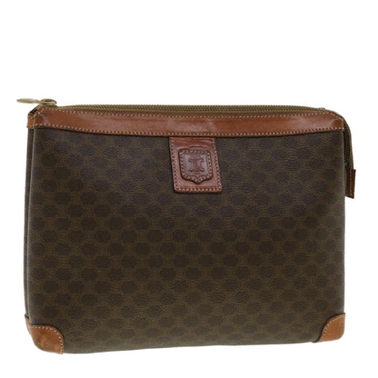 Luxury CELINE Macadam Canvas Pouch PVC Leather Brown  33273
