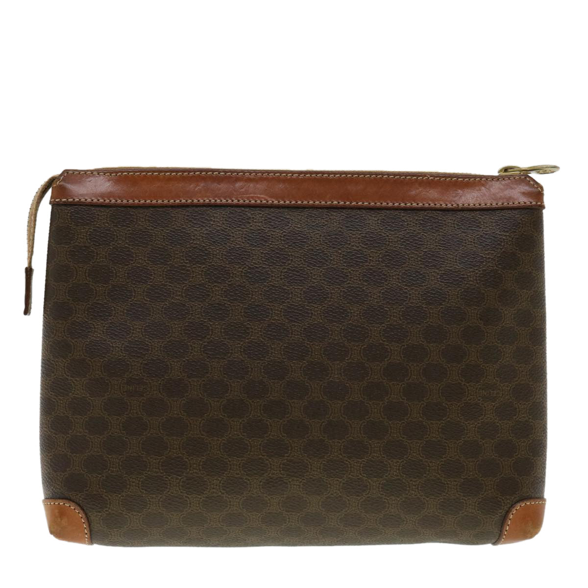 Luxury CELINE Macadam Canvas Pouch PVC Leather Brown  33273