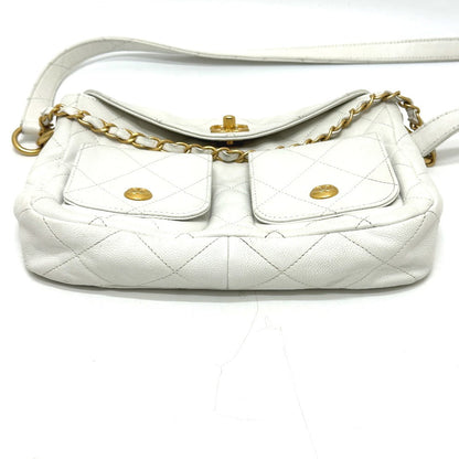 CHANEL Shoulder Bag AS5384B Caviar skin white Matrasse W pocket