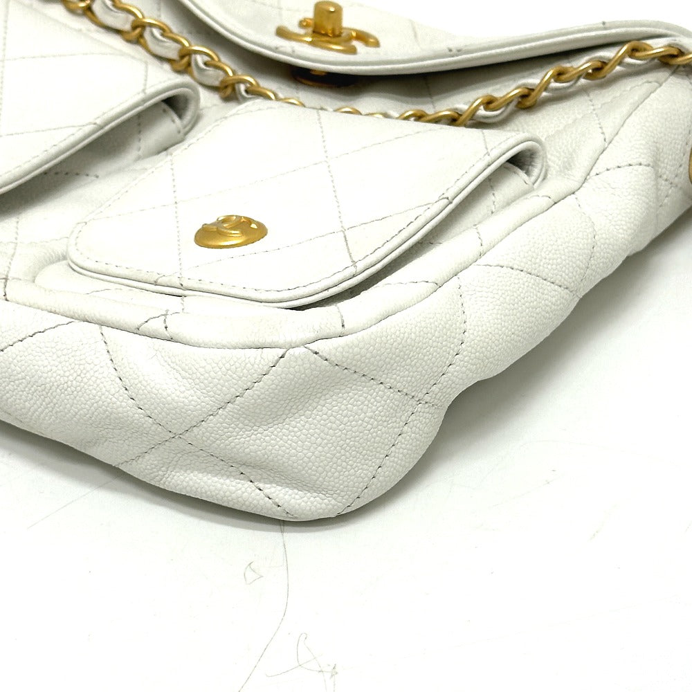 CHANEL Shoulder Bag AS5384B Caviar skin white Matrasse W pocket