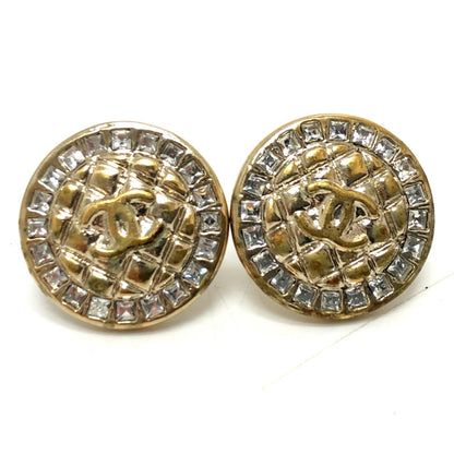 CHANEL Pierce B17C metal gold COCO Mark Matelasse Rhinestone