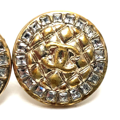 CHANEL Pierce B17C metal gold COCO Mark Matelasse Rhinestone