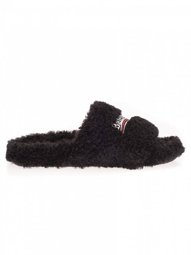 Luxury Balenciaga Trending 2025 Furry Logo Slippers Black