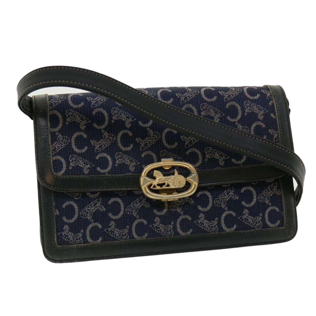 Luxury CELINE C Macadam Canvas Shoulder Bag Navy  33902