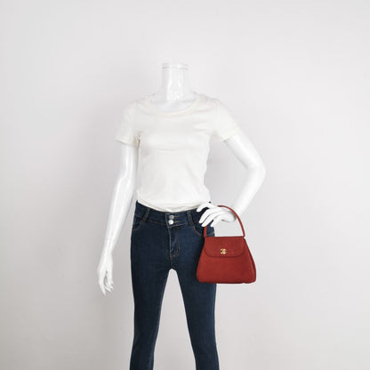 Chanel Kelly Mini 1997 -1999 Red Suede Leather Top Handle Bag