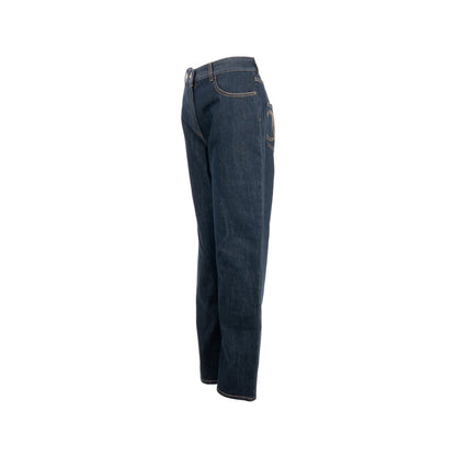 Chanel Size 40 CC Logo Washed Out Denim Jeans Cotton Dark Blue