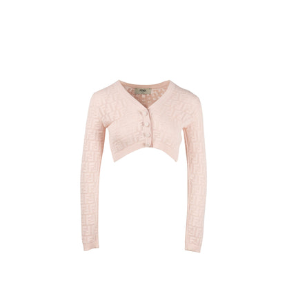 Fendi Size 36 Naomi Cropped Cardigan Viscose Pink