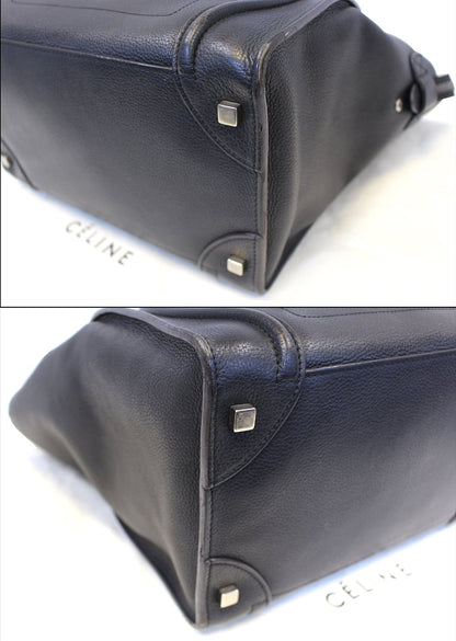 CELINE Black Leather Mini Luggage Tote Bag