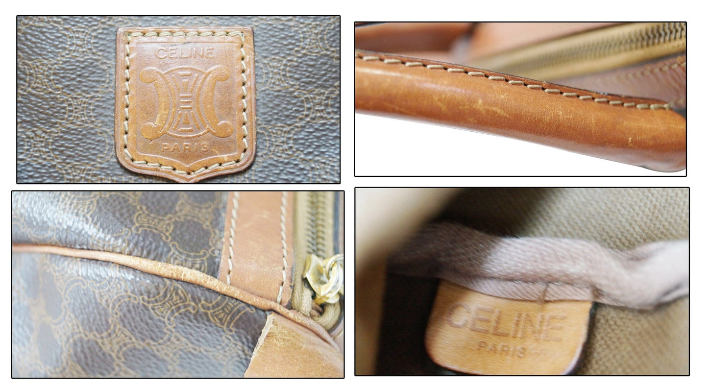 Celine Macadam Pattern PVC Leather Brown Satchel Bag
