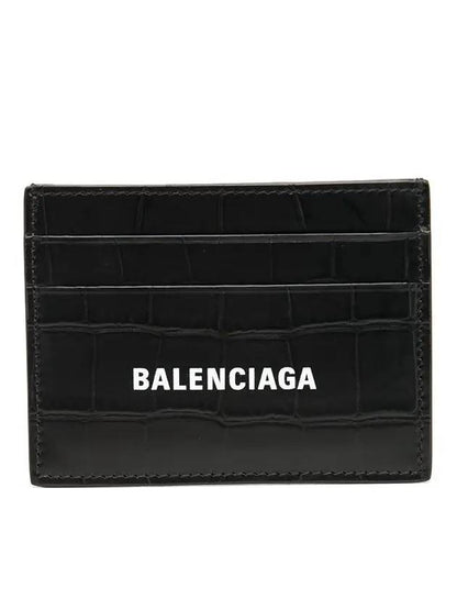 Luxury Balenciaga Trending 2025 Crocodile Logo Card Wallet Black