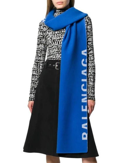 Luxury Balenciaga Trending 2025 Logo Wool Muffler Blue