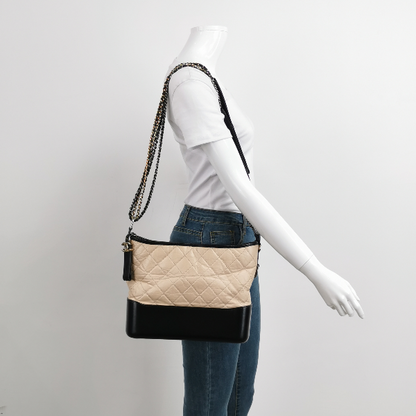 Chanel Gabrielle Hobo 2019 Beige and Black Leather Medium Crossbody Bag