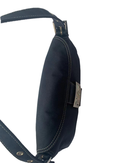 FENDI Baguette Blue Denim Navy Shoulder Bag with Enamel Buckle