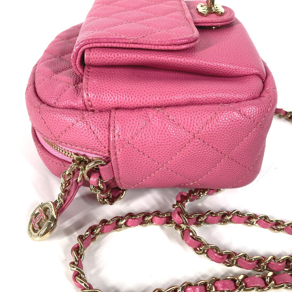 CHANEL Shoulder Bag Caviar skin pink Matelasse quilted Chain bag CC COCO Mark